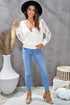 Sexy V Neck Surplice Hollow-Out Sweater With Lace Sleeves